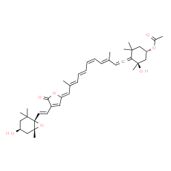 ChemSpider 2D Image | (1S,3R)-3-Hydroxy-4-{(3E,5Z,7E,9E,11Z)-11-[4-{(E)-2-[(1S,4S,6R)-4-hydroxy-2,2,6-trimethyl-7-oxabicyclo[4.1.0]hept-1-yl]vinyl}-5-oxo-2(5H)-furanylidene]-3,10-dimethyl-1,3,5,7,9-undecapentaen-1-ylidene}
-3,5,5-trimethylcyclohexyl acetate | C39H50O7