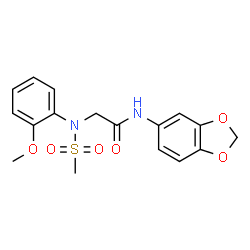 ChemSpider 2D Image | N-1,3-Benzodioxol-5-yl-N~2~-(2-methoxyphenyl)-N~2~-(methylsulfonyl)glycinamide | C17H18N2O6S