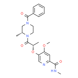 ChemSpider 2D Image | 5-({(2S)-1-[(2R)-4-Benzoyl-2-methyl-1-piperazinyl]-1-oxo-2-propanyl}oxy)-4-methoxy-N-methyl-2-pyridinecarboxamide | C23H28N4O5