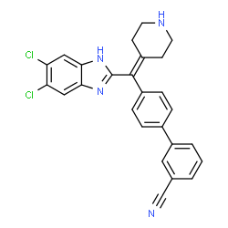 ChemSpider 2D Image | 4'-[(5,6-Dichloro-1H-benzimidazol-2-yl)(4-piperidinylidene)methyl]-3-biphenylcarbonitrile | C26H20Cl2N4