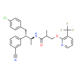 ChemSpider 2D Image | N-[(2S,3S)-4-(4-Chlorophenyl)-3-(3-cyanophenyl)-2-butanyl]-2-methyl-3-{[3-(trifluoromethyl)-2-pyridinyl]oxy}propanamide | C27H25ClF3N3O2