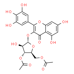 ChemSpider 2D Image | 5,7-Dihydroxy-4-oxo-2-(3,4,5-trihydroxyphenyl)-4H-chromen-3-yl 3,5-di-O-acetyl-alpha-L-arabinofuranoside | C24H22O14