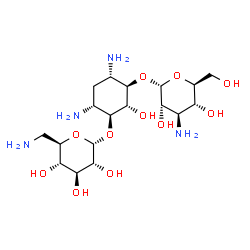ChemSpider 2D Image | (1S,2S,3R,4S,6R)-4,6-Diamino-3-[(3-amino-3-deoxy-alpha-L-glucopyranosyl)oxy]-2-hydroxycyclohexyl 6-amino-6-deoxy-alpha-D-glucopyranoside | C18H36N4O11