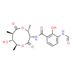 ChemSpider 2D Image | 3-Formamido-2-hydroxy-N-[(2R,3S,6S,7R,8R)-7-hydroxy-2,6,8-trimethyl-4,9-dioxo-1,5-dioxonan-3-yl]benzamide | C18H22N2O8