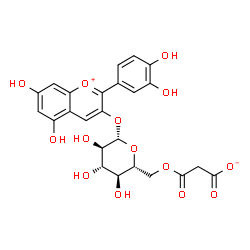 ChemSpider 2D Image | 2-(3,4-Dihydroxyphenyl)-5,7-dihydroxy-3-chromeniumyl 6-O-(carboxylatoacetyl)-beta-D-glucopyranoside | C24H22O14
