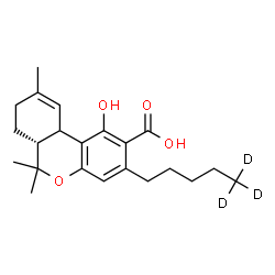 ChemSpider 2D Image | (6aR)-1-Hydroxy-6,6,9-trimethyl-3-[(5,5,5-~2~H_3_)pentyl]-6a,7,8,10a-tetrahydro-6H-benzo[c]chromene-2-carboxylic acid | C22H27D3O4