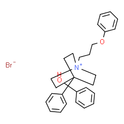 ChemSpider 2D Image | 4-[Hydroxy(diphenyl)methyl]-1-(3-phenoxypropyl)-1-azoniabicyclo[2.2.2]octane bromide | C29H34BrNO2
