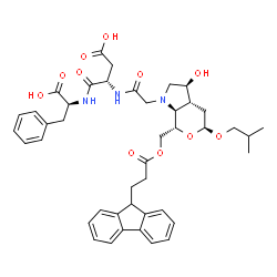 ChemSpider 2D Image | N-{[(3S,3aR,5S,7S,7aS)-7-({[3-(9H-Fluoren-9-yl)propanoyl]oxy}methyl)-3-hydroxy-5-isobutoxyhexahydropyrano[3,4-b]pyrrol-1(2H)-yl]acetyl}-L-alpha-aspartyl-L-phenylalanine | C43H51N3O11