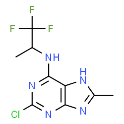 ChemSpider 2D Image | 2-Chloro-8-methyl-N-(1,1,1-trifluoro-2-propanyl)-7H-purin-6-amine | C9H9ClF3N5