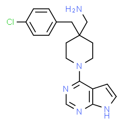 ChemSpider 2D Image | 1-[4-(4-Chlorobenzyl)-1-(7H-pyrrolo[2,3-d]pyrimidin-4-yl)-4-piperidinyl]methanamine | C19H22ClN5