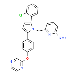 ChemSpider 2D Image | 6-({2-(2-Chlorophenyl)-5-[4-(2-pyrazinyloxy)phenyl]-1H-pyrrol-1-yl}methyl)-2-pyridinamine | C26H20ClN5O