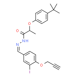 ChemSpider 2D Image | N'-{(Z)-[3-Iodo-4-(2-propyn-1-yloxy)phenyl]methylene}-2-[4-(2-methyl-2-propanyl)phenoxy]propanehydrazide | C23H25IN2O3