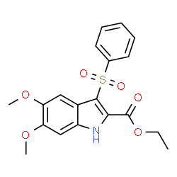 ChemSpider 2D Image | Ethyl 5,6-dimethoxy-3-(phenylsulfonyl)-1H-indole-2-carboxylate | C19H19NO6S