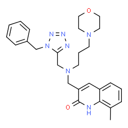ChemSpider 2D Image | 3-({[(1-Benzyl-1H-tetrazol-5-yl)methyl][3-(4-morpholinyl)propyl]amino}methyl)-8-methyl-2(1H)-quinolinone | C27H33N7O2