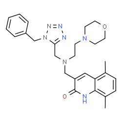 ChemSpider 2D Image | 3-({[(1-Benzyl-1H-tetrazol-5-yl)methyl][2-(4-morpholinyl)ethyl]amino}methyl)-5,8-dimethyl-2(1H)-quinolinone | C27H33N7O2