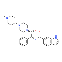 ChemSpider 2D Image | N-[(1R)-2-[4-(1-Methyl-4-piperidinyl)-1-piperazinyl]-2-oxo-1-phenyl(2-~14~C)ethyl]-1H-indole-6-carboxamide | C2614CH33N5O2