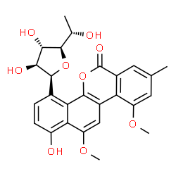 ChemSpider 2D Image | (6S)-3,6-Anhydro-1-deoxy-6-(1-hydroxy-10,12-dimethoxy-8-methyl-6-oxo-6H-dibenzo[c,h]chromen-4-yl)-D-galactitol | C26H26O9
