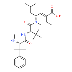ChemSpider 2D Image | N,beta,beta-Trimethyl-L-phenylalanyl-N-[(4R,5E)-6-carboxy-2-methyl-5-octen-4-yl]-N,3-dimethyl-L-valinamide | C29H47N3O4