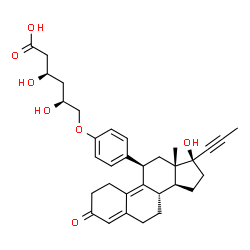 ChemSpider 2D Image | 2,4-dideoxy-6-O-{4-[(11beta,17beta)-17-hydroxy-3-oxo-17-(prop-1-yn-1-yl)estra-4,9-dien-11-yl]phenyl}-D-erythro-hexonic acid | C33H40O7