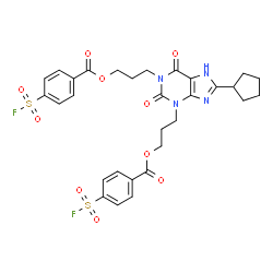 ChemSpider 2D Image | (8-Cyclopentyl-2,6-dioxo-6,7-dihydro-1H-purine-1,3(2H)-diyl)di-3,1-propanediyl bis[4-(fluorosulfonyl)benzoate] | C30H30F2N4O10S2