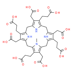 ChemSpider 2D Image | 3,3',3'',3'''-[3,8,13,18-Tetrakis(carboxymethyl)-21-methyl-5,10,15,20,22,24-hexahydroporphyrin-2,7,12,17-tetrayl]tetrapropanoic acid | C41H46N4O16