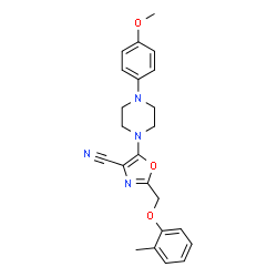 ChemSpider 2D Image | 5-[4-(4-Methoxyphenyl)-1-piperazinyl]-2-[(2-methylphenoxy)methyl]-1,3-oxazole-4-carbonitrile | C23H24N4O3