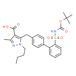 ChemSpider 2D Image | 5-({2'-[(tert-butoxycarbonyl)sulfamoyl]biphenyl-4-yl}methyl)-1-butyl-3-methyl-1H-pyrazole-4-carboxylic acid | C27H33N3O6S