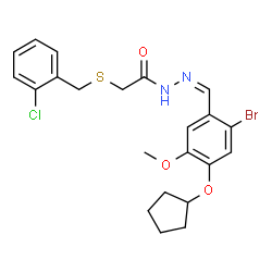 ChemSpider 2D Image | N'-{(Z)-[2-Bromo-4-(cyclopentyloxy)-5-methoxyphenyl]methylene}-2-[(2-chlorobenzyl)sulfanyl]acetohydrazide | C22H24BrClN2O3S