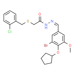 ChemSpider 2D Image | N'-{(Z)-[3-Bromo-4-(cyclopentyloxy)-5-methoxyphenyl]methylene}-2-[(2-chlorobenzyl)sulfanyl]acetohydrazide | C22H24BrClN2O3S