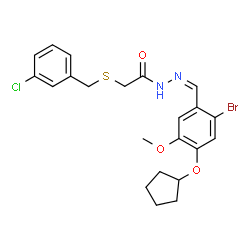 ChemSpider 2D Image | N'-{(Z)-[2-Bromo-4-(cyclopentyloxy)-5-methoxyphenyl]methylene}-2-[(3-chlorobenzyl)sulfanyl]acetohydrazide | C22H24BrClN2O3S