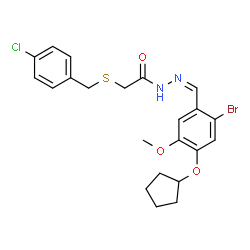 ChemSpider 2D Image | N'-{(Z)-[2-Bromo-4-(cyclopentyloxy)-5-methoxyphenyl]methylene}-2-[(4-chlorobenzyl)sulfanyl]acetohydrazide | C22H24BrClN2O3S