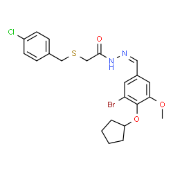 ChemSpider 2D Image | N'-{(Z)-[3-Bromo-4-(cyclopentyloxy)-5-methoxyphenyl]methylene}-2-[(4-chlorobenzyl)sulfanyl]acetohydrazide | C22H24BrClN2O3S
