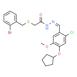 ChemSpider 2D Image | 2-[(2-Bromobenzyl)sulfanyl]-N'-{(Z)-[2-chloro-4-(cyclopentyloxy)-5-methoxyphenyl]methylene}acetohydrazide | C22H24BrClN2O3S