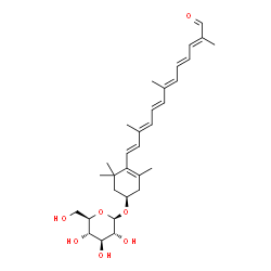 ChemSpider 2D Image | (1R)-3,5,5-Trimethyl-4-[(1E,3E,5E,7E,9E,11E)-3,7,12-trimethyl-13-oxo-1,3,5,7,9,11-tridecahexaen-1-yl]-3-cyclohexen-1-yl beta-D-glucopyranoside | C31H44O7