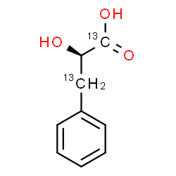 ChemSpider 2D Image | (2R)-2-Hydroxy-3-phenyl(1,3-~13~C_2_)propanoic acid | C713C2H10O3