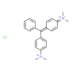 ChemSpider 2D Image | 4-[{4-[Dimethyl(~15~N)amino]phenyl}(phenyl)methylene]-N,N-dimethyl-2,5-cyclohexadien-1-(~15~N)iminium chloride | C23H25Cl15N2