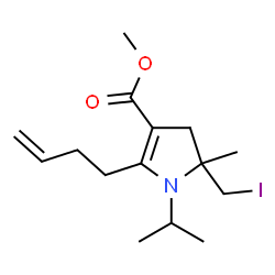 ChemSpider 2D Image | Methyl 2-(3-buten-1-yl)-5-(iodomethyl)-1-isopropyl-5-methyl-4,5-dihydro-1H-pyrrole-3-carboxylate | C15H24INO2